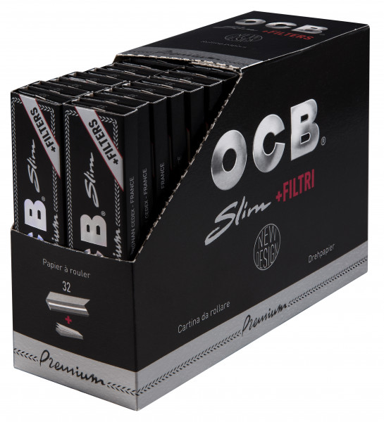 OCB Schwarz Premium Long Slim + Tips (32 Heftchen à 32 Blatt/32 Tips)